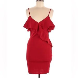 Vera & Lucy Women's Bodycon Ruffles Sleeveless Red Cocktail Dress